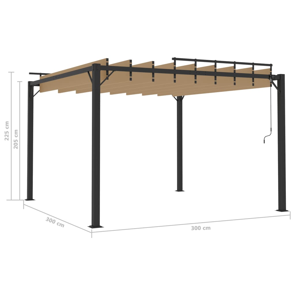 Gazebo con Tetto a Lamelle 3x3 m in Tessuto Tortora e Alluminio - homemem39