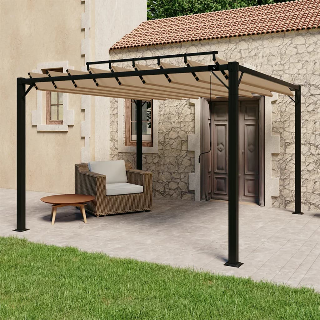Gazebo con Tetto a Lamelle 3x3 m in Tessuto Tortora e Alluminio - homemem39
