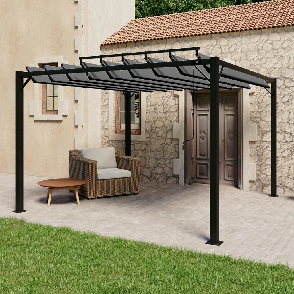 Gazebo con Tetto a Lamelle 3x3 m in Tessuto Antracite/Alluminio | homemem39
