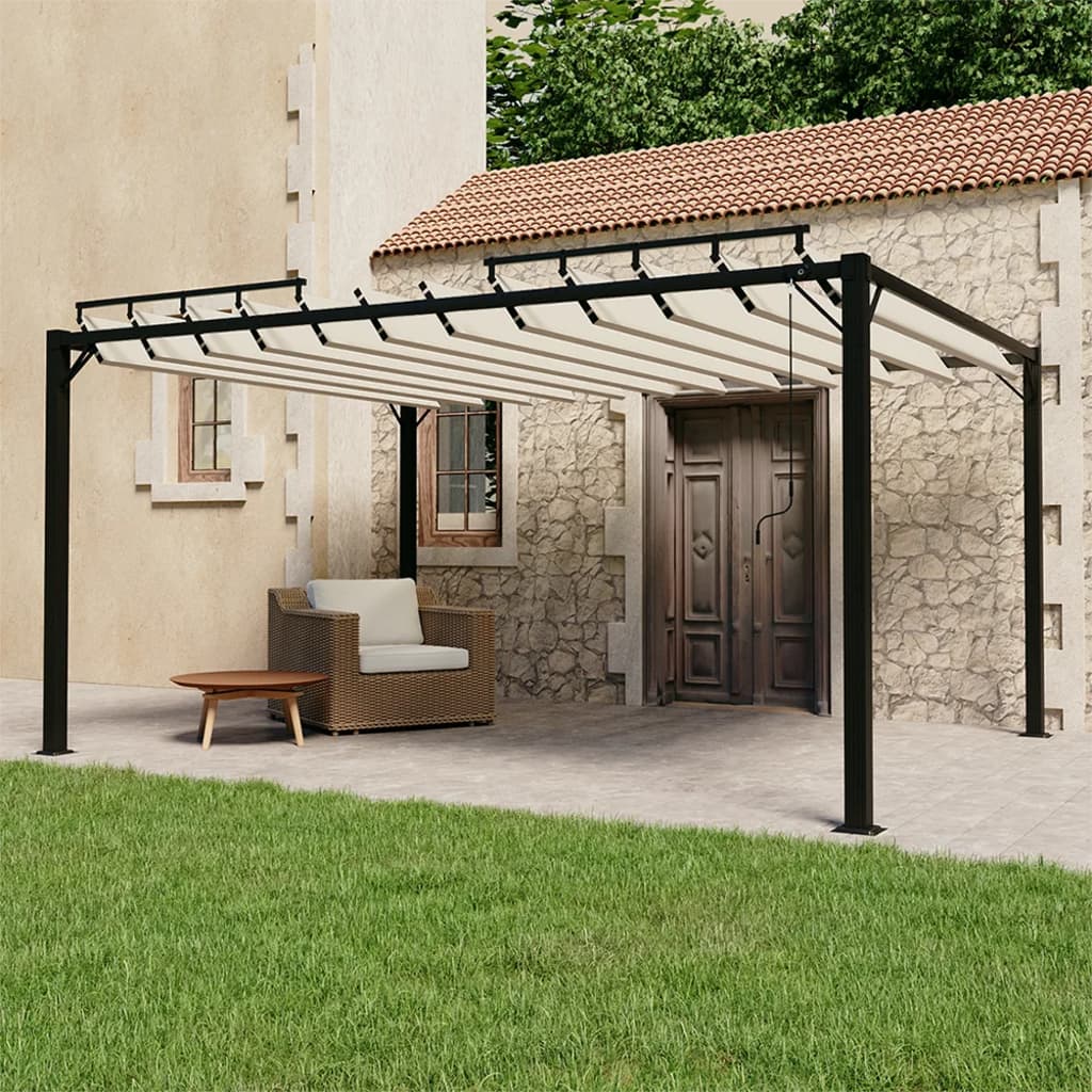 Gazebo con Tetto a Lamelle 3x4 m in Tessuto Crema e Alluminio - homemem39