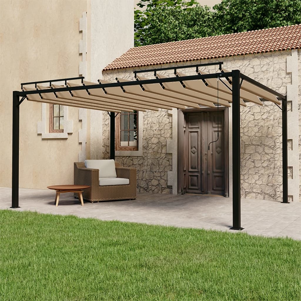 Gazebo con Tetto a Lamelle 3x4 m in Tessuto Tortora e Alluminio - homemem39