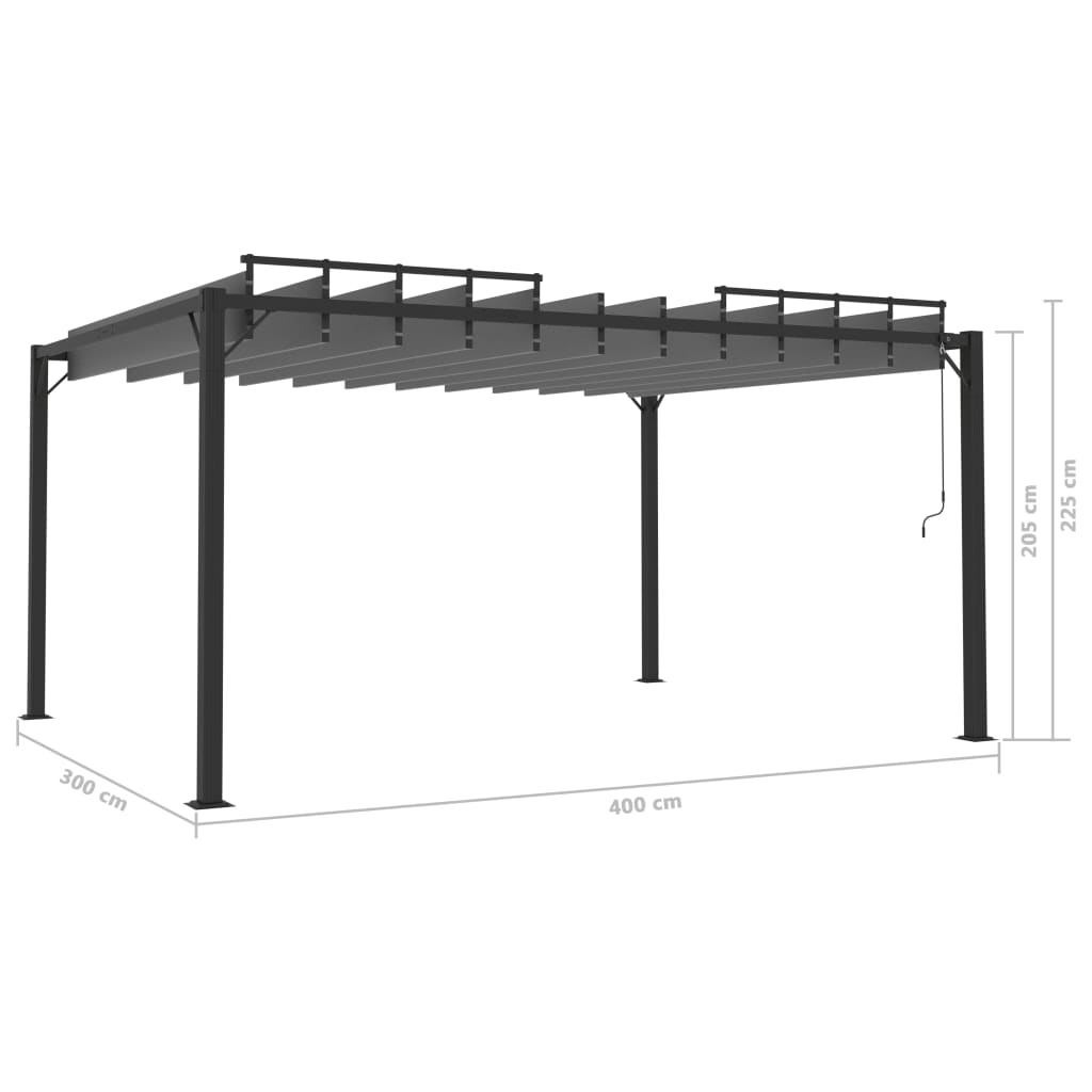 Gazebo con Tetto a Lamelle 3x4 m in Tessuto Antracite/Alluminio | homemem39