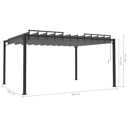 Gazebo con Tetto a Lamelle 3x4 m in Tessuto Antracite/Alluminio | homemem39