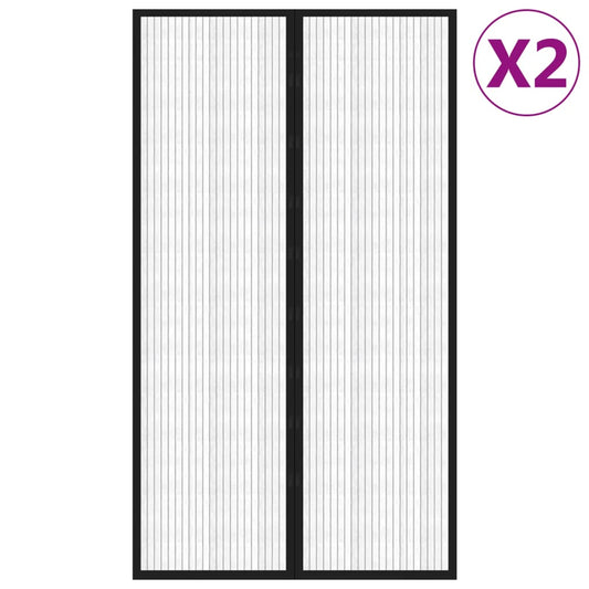 Tende Antimosche 2 pz per Porte con Magneti Nere 200x80 cm - homemem39