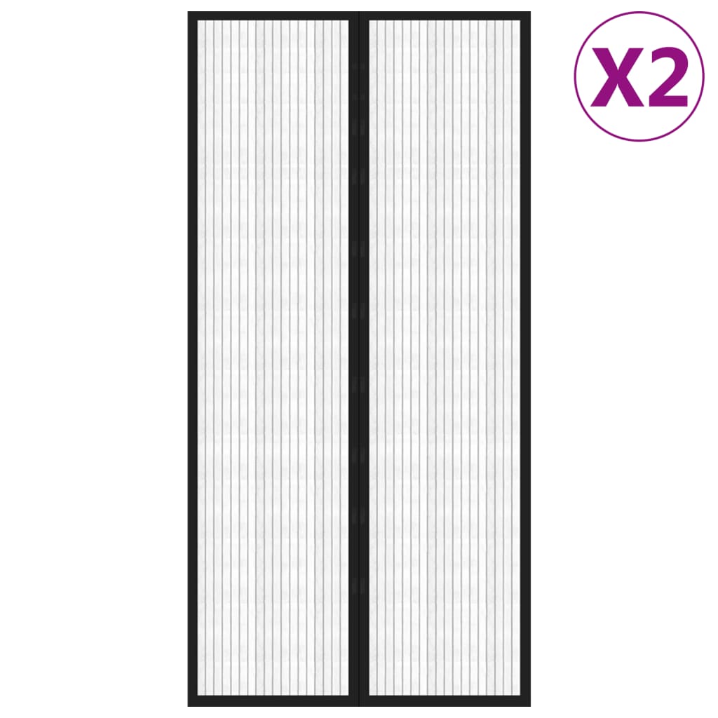 Tende Antimosche 2 pz per Porte con Magneti Nere 220x100 cm - homemem39