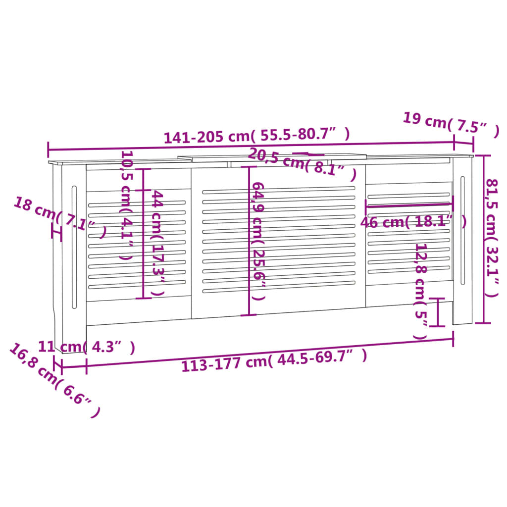 Gray Radiator Cover in MDF 205 cm