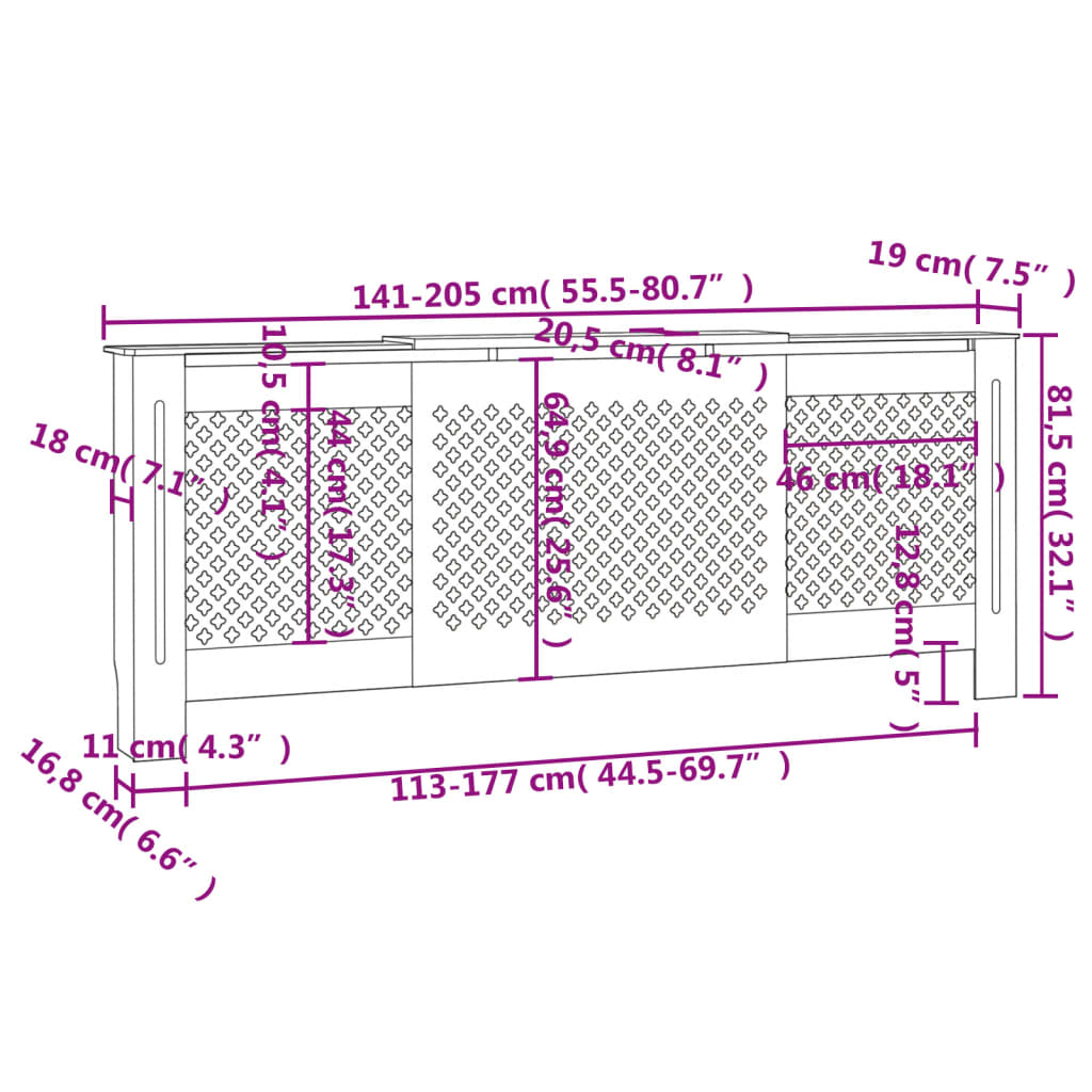 Copertura per Radiatore Nera in MDF 205 cm