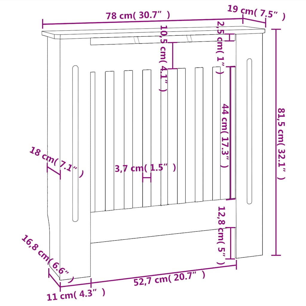 Copertura per Radiatore Nera in Legno Multistrato 78 cm | homemem39