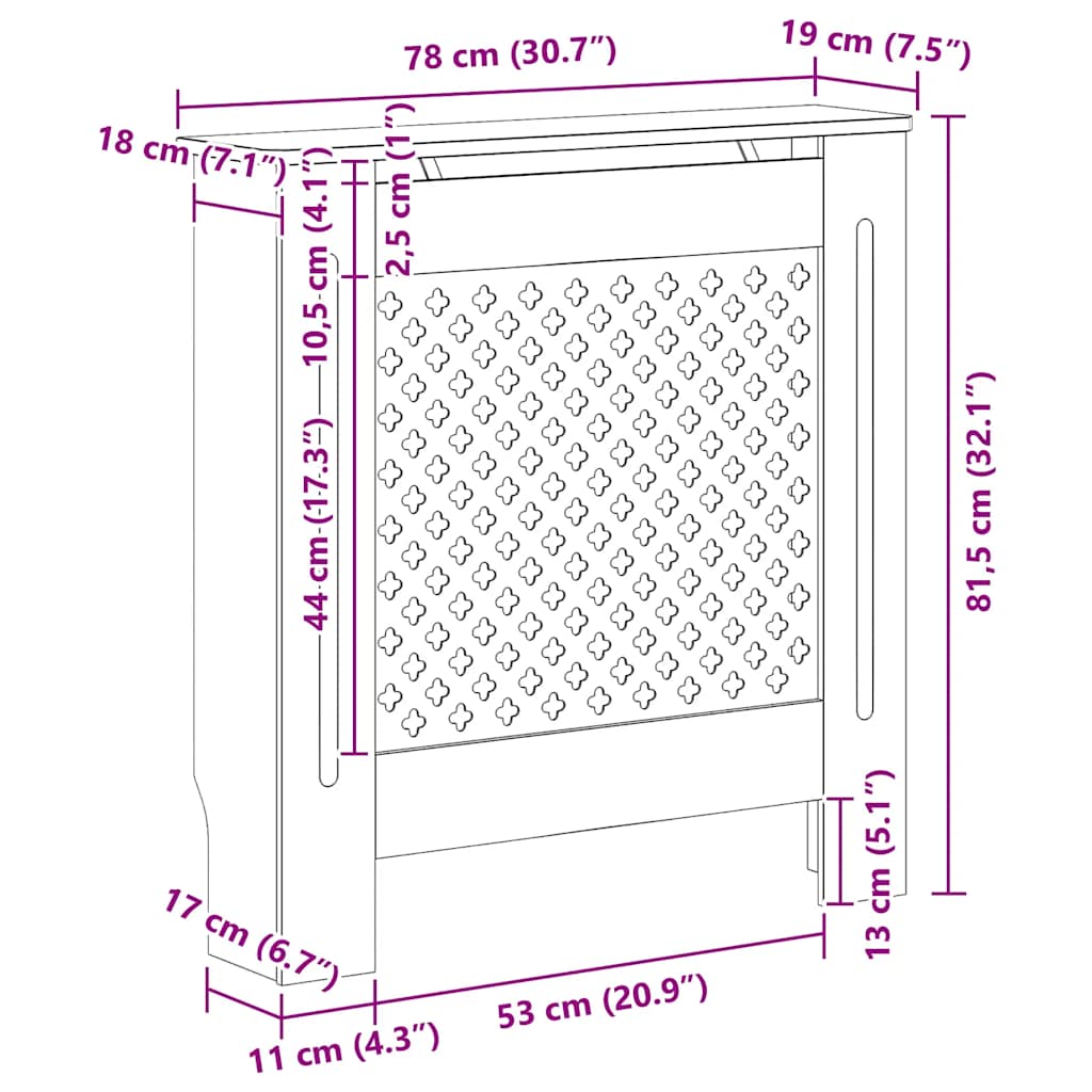 White Radiator Cover in MDF 78 cm