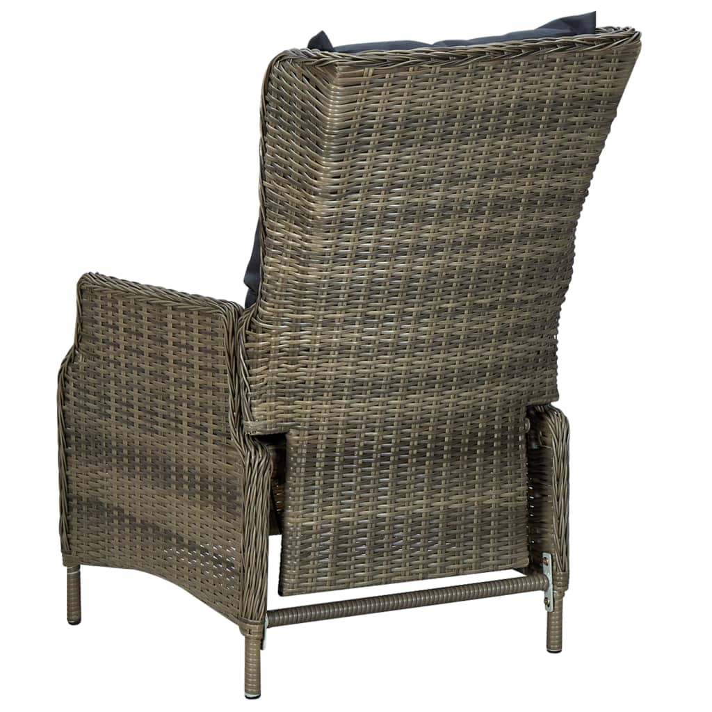 Sedia da Giardino Reclinabile con Cuscini in Polyrattan Marrone - homemem39