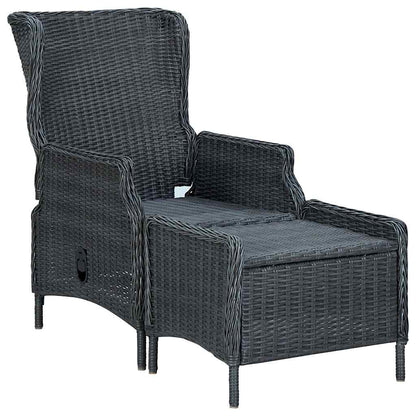 Sedia da Giardino Reclinabile con Pouf Polyrattan Grigio Scuro
