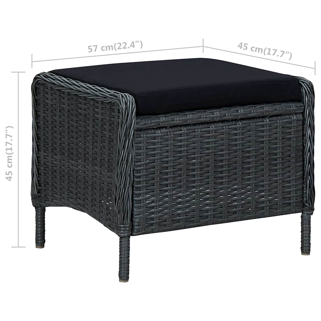 Sedia da Giardino Reclinabile con Pouf Polyrattan Grigio Scuro