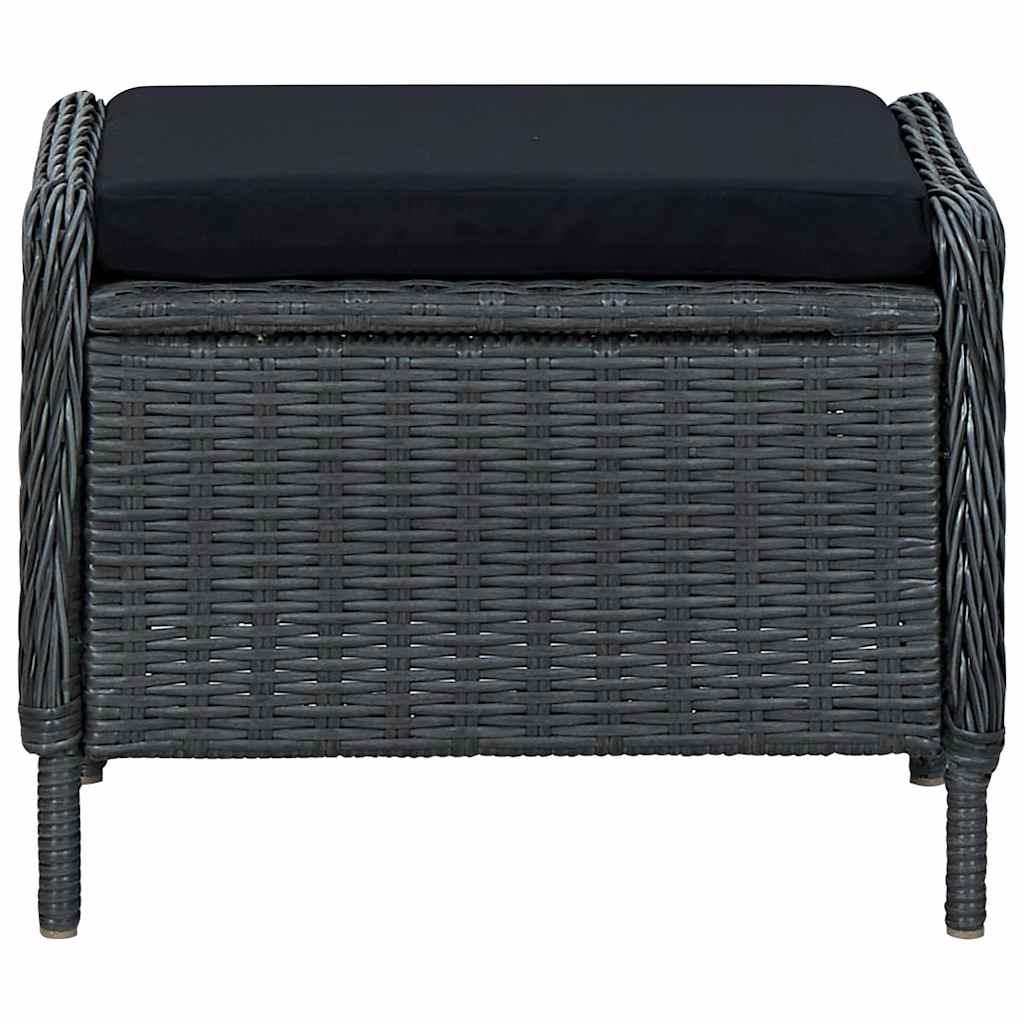 Sedia da Giardino Reclinabile con Pouf Polyrattan Grigio Scuro