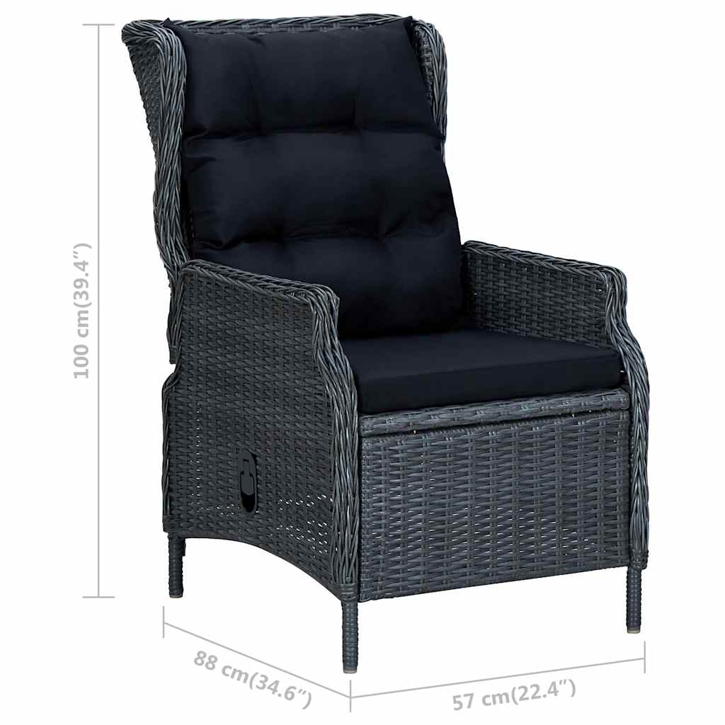 Sedia da Giardino Reclinabile con Pouf Polyrattan Grigio Scuro