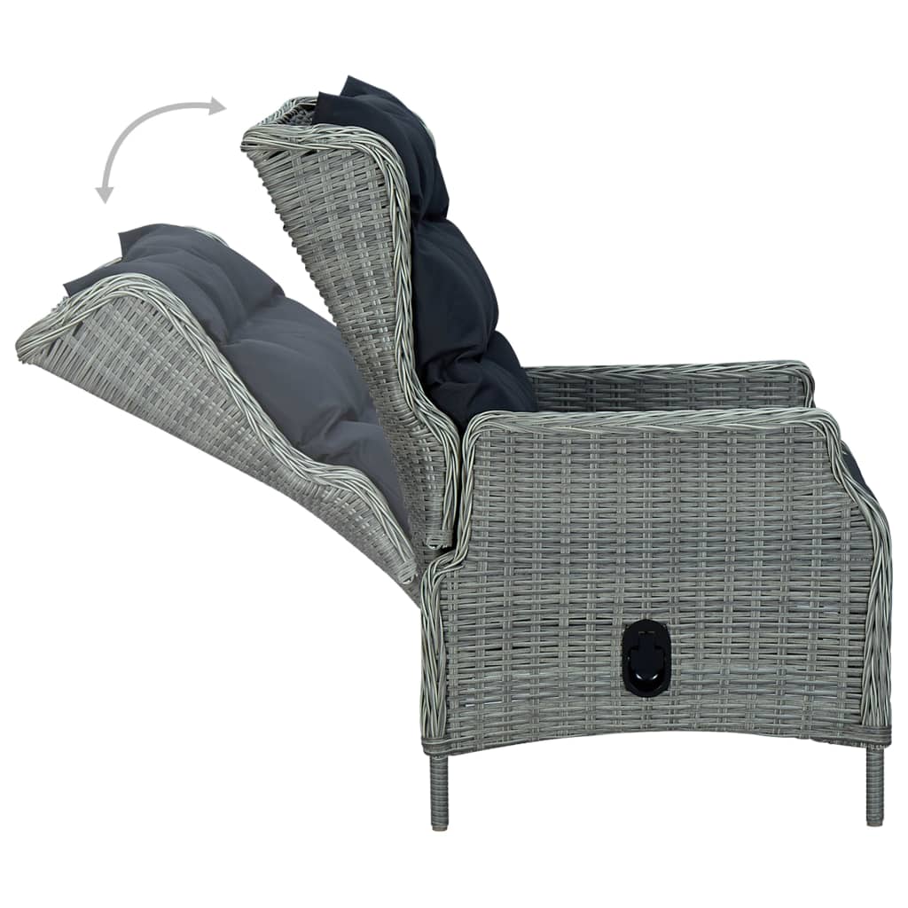 Sedia da Giardino Reclinabile con Pouf Polyrattan Grigio Chiaro - homemem39