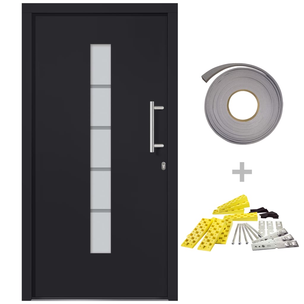 Porta d'Ingresso in Alluminio e PVC Antracite 110x210 cm | homemem39