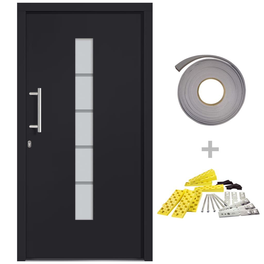 Porta d'Ingresso in Alluminio e PVC Antracite 100x210 cm | homemem39