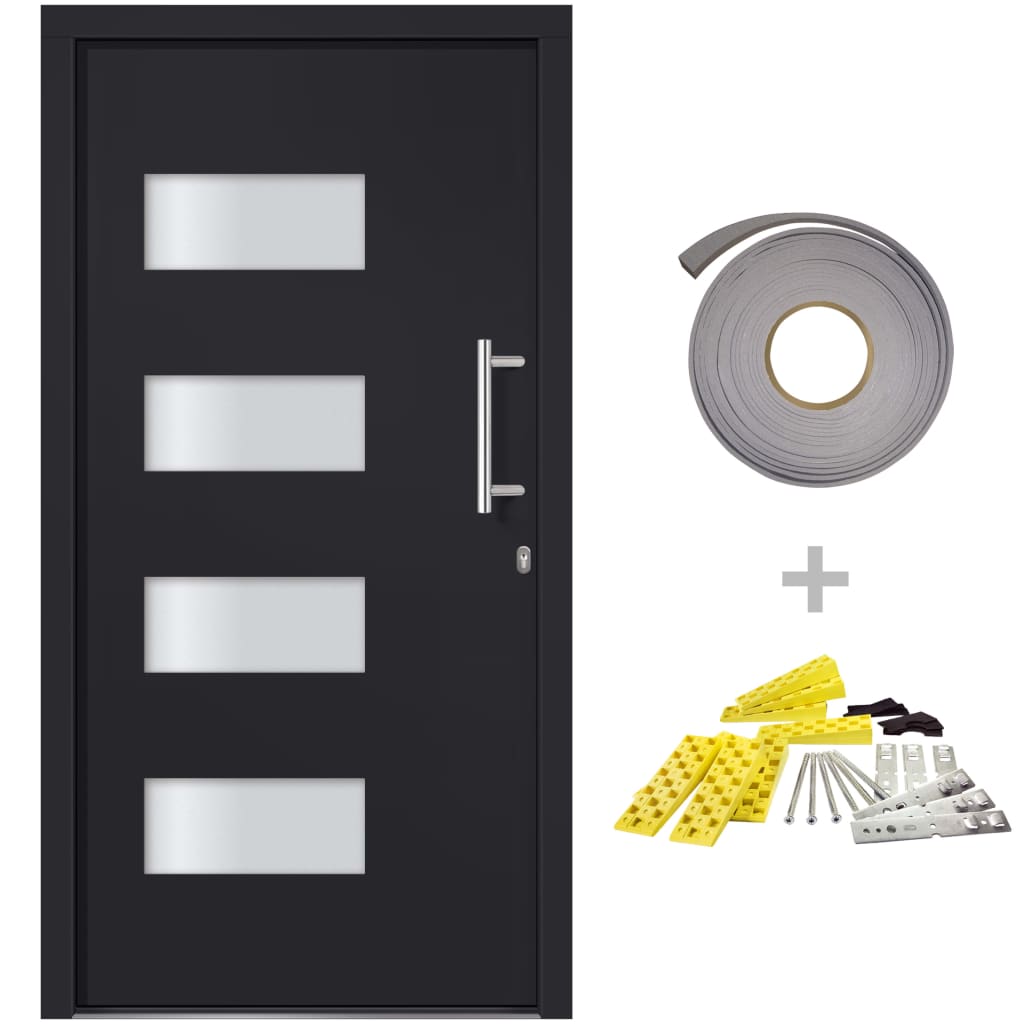 Porta d'Ingresso in Alluminio e PVC Antracite 110x210 cm | homemem39