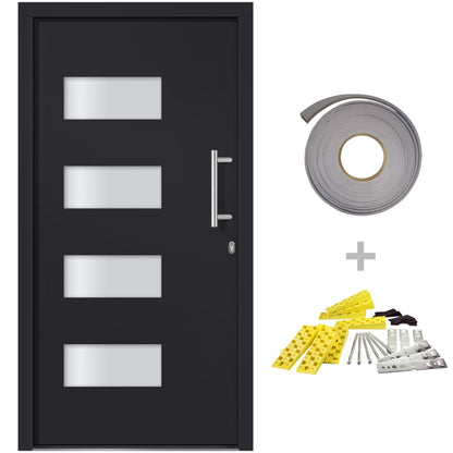 Porta d'Ingresso in Alluminio e PVC Antracite 110x210 cm | homemem39