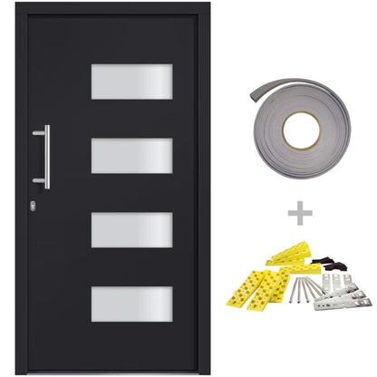 Porta d'Ingresso in Alluminio e PVC Antracite 110x210 cm | homemem39
