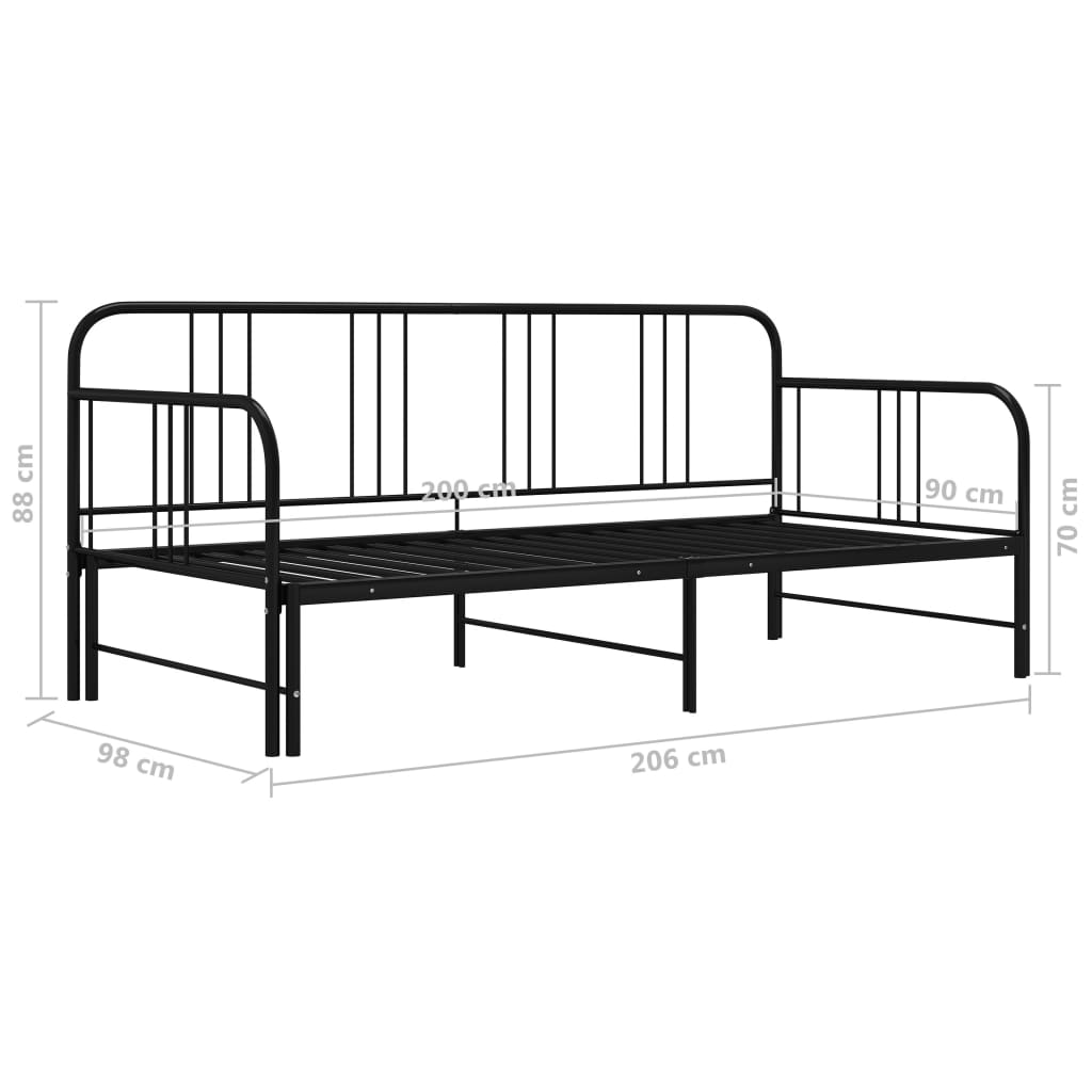 Telaio Divano Letto Estraibile Nero in Metallo 90x200 cm | homemem39