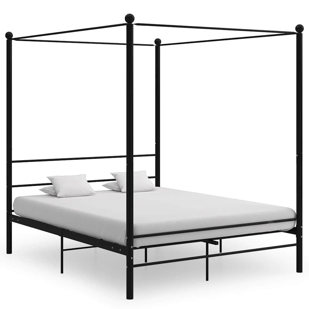 Letto a Baldacchino Nero in Metallo 160x200 cm