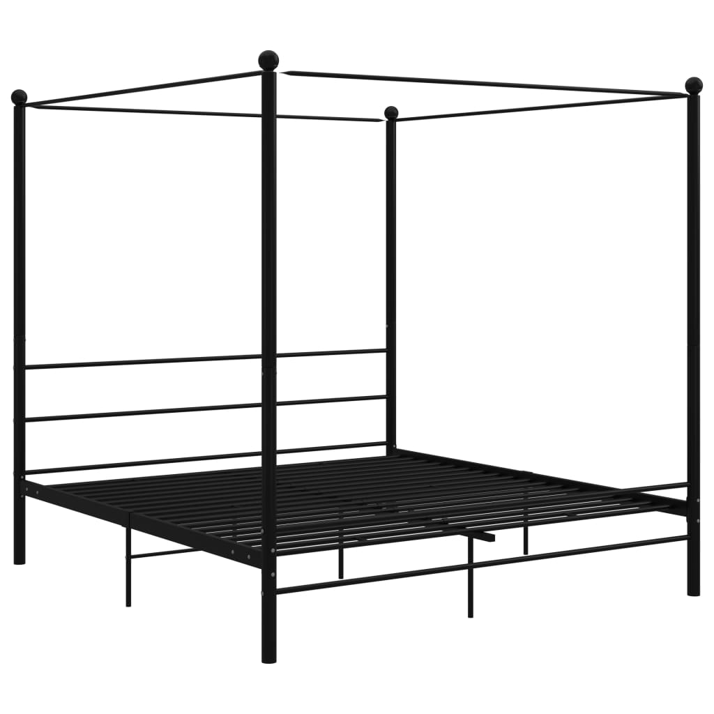 Letto a Baldacchino Nero in Metallo 200x200 cm - homemem39