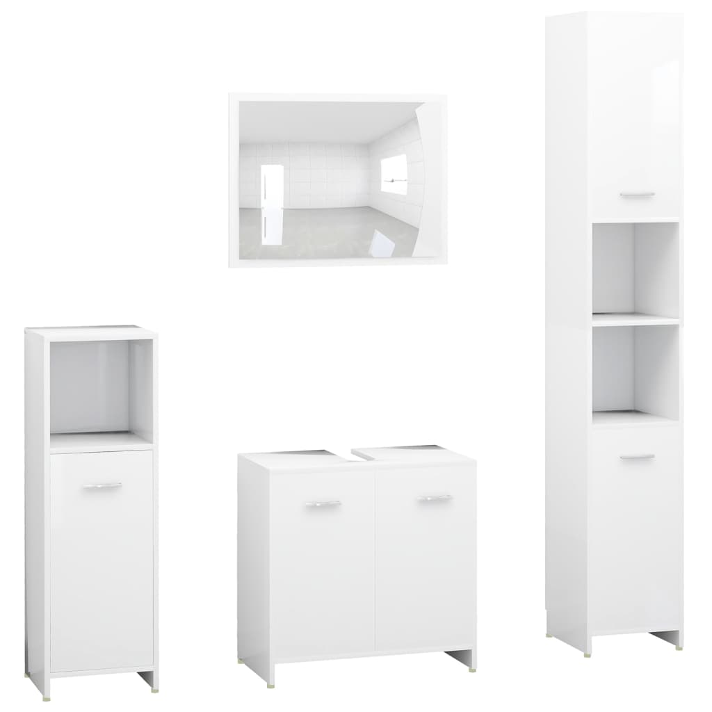 Set Mobili da Bagno 4 pz Bianco in Legno Multistrato | homemem39