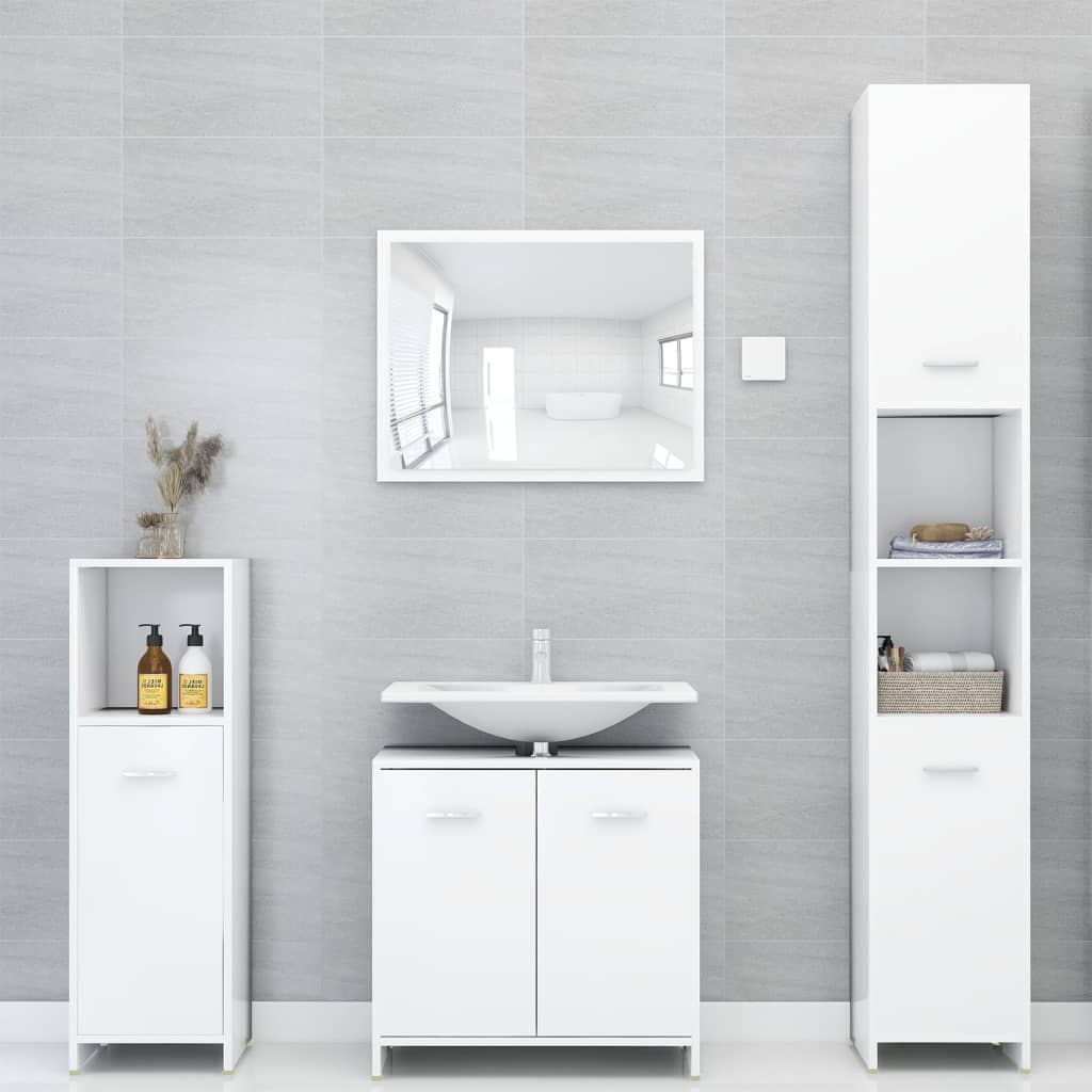 Set Mobili da Bagno 4 pz Bianco in Legno Multistrato | homemem39