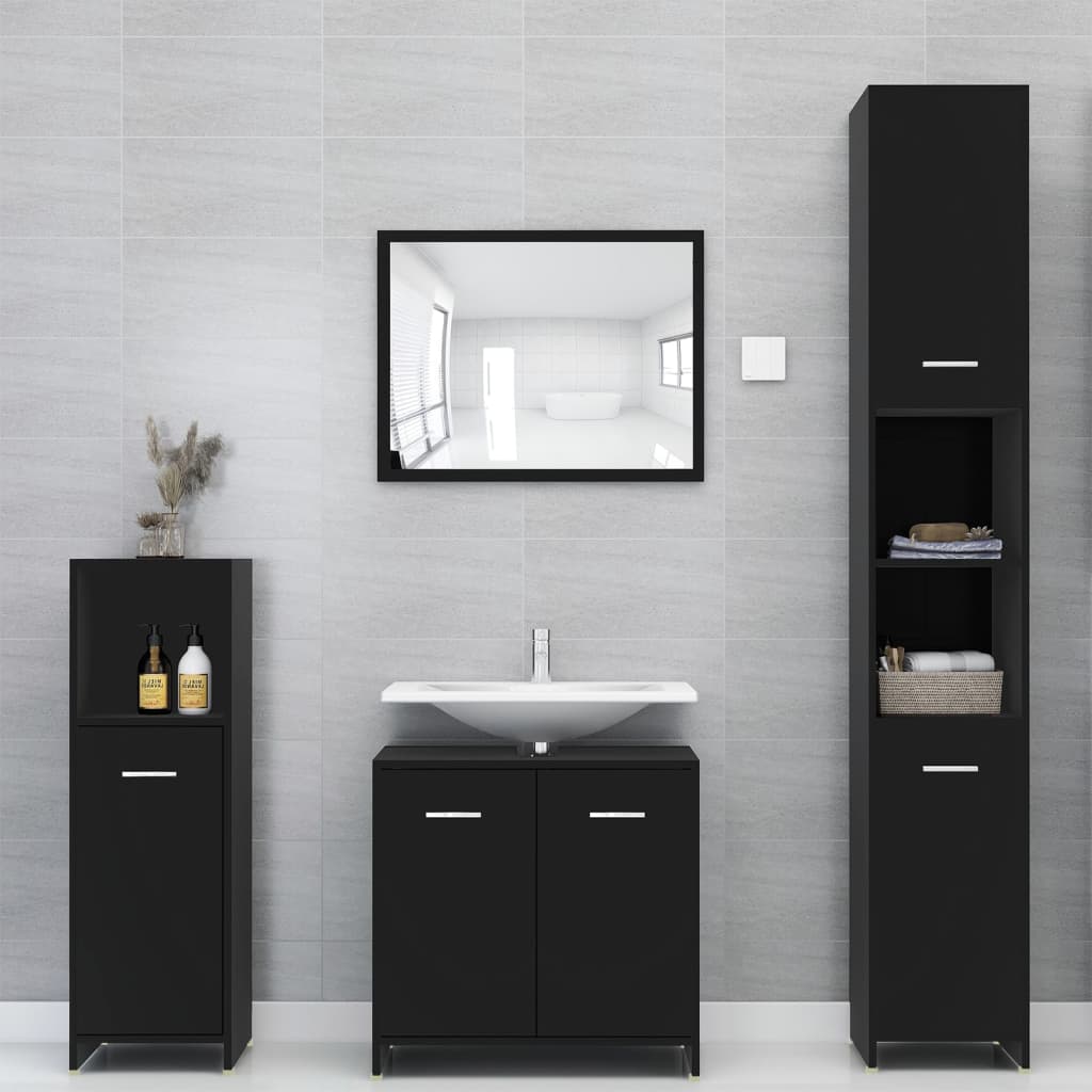 Set Mobili da Bagno 4 pz Nero in Truciolato