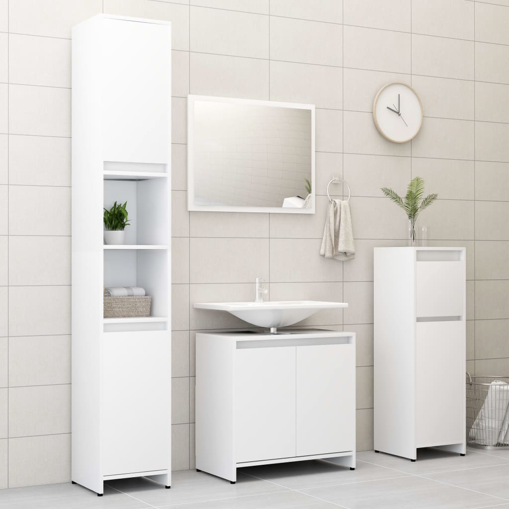 Set Mobili da Bagno 4 pz Bianco in Truciolato | homemem39