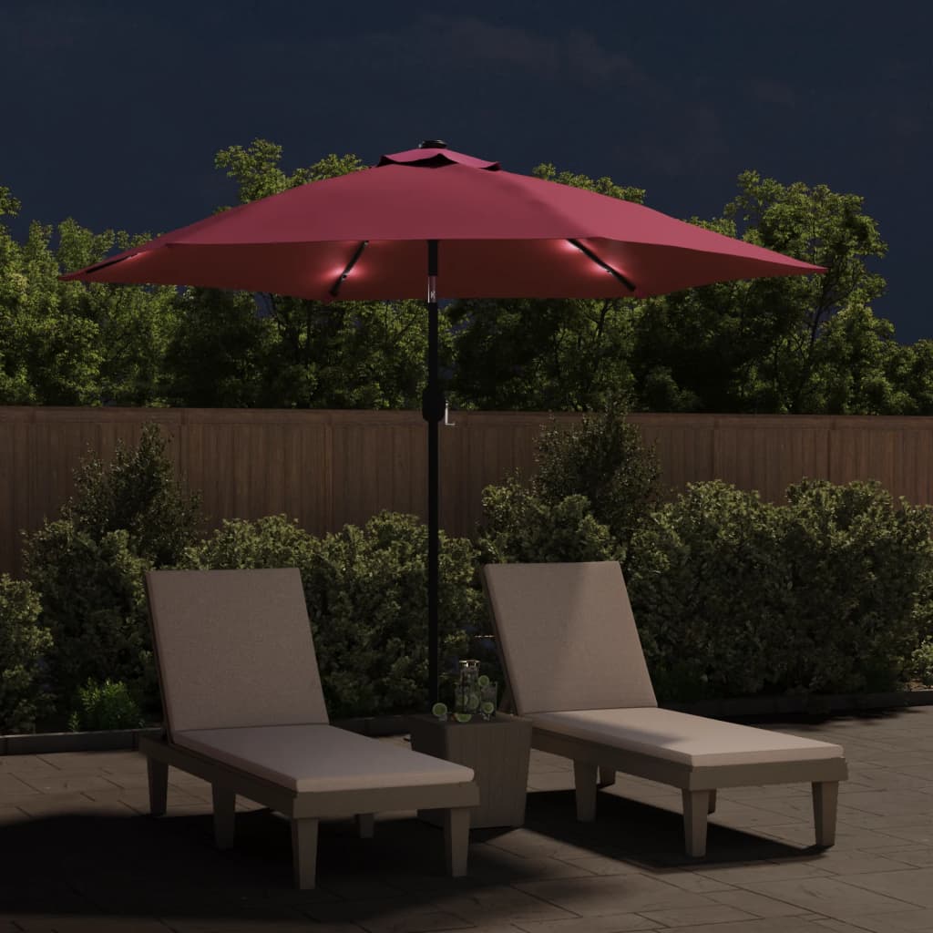 Ombrellone da Giardino con LED Palo Acciaio 300 cm Rosso Bordò | homemem39