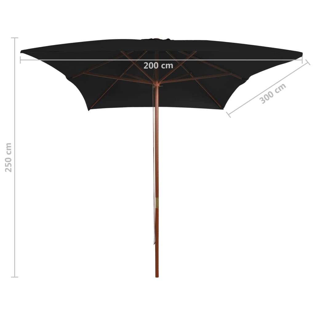 Ombrellone da Giardino con Palo in Legno Nero 200x300 cm | homemem39