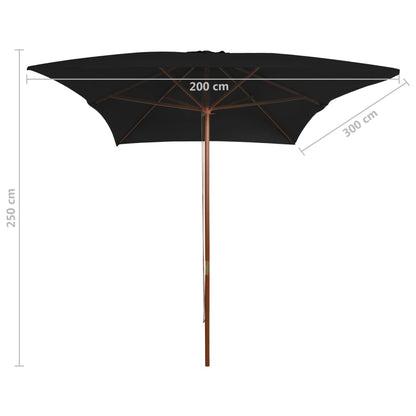 Ombrellone da Giardino con Palo in Legno Nero 200x300 cm | homemem39