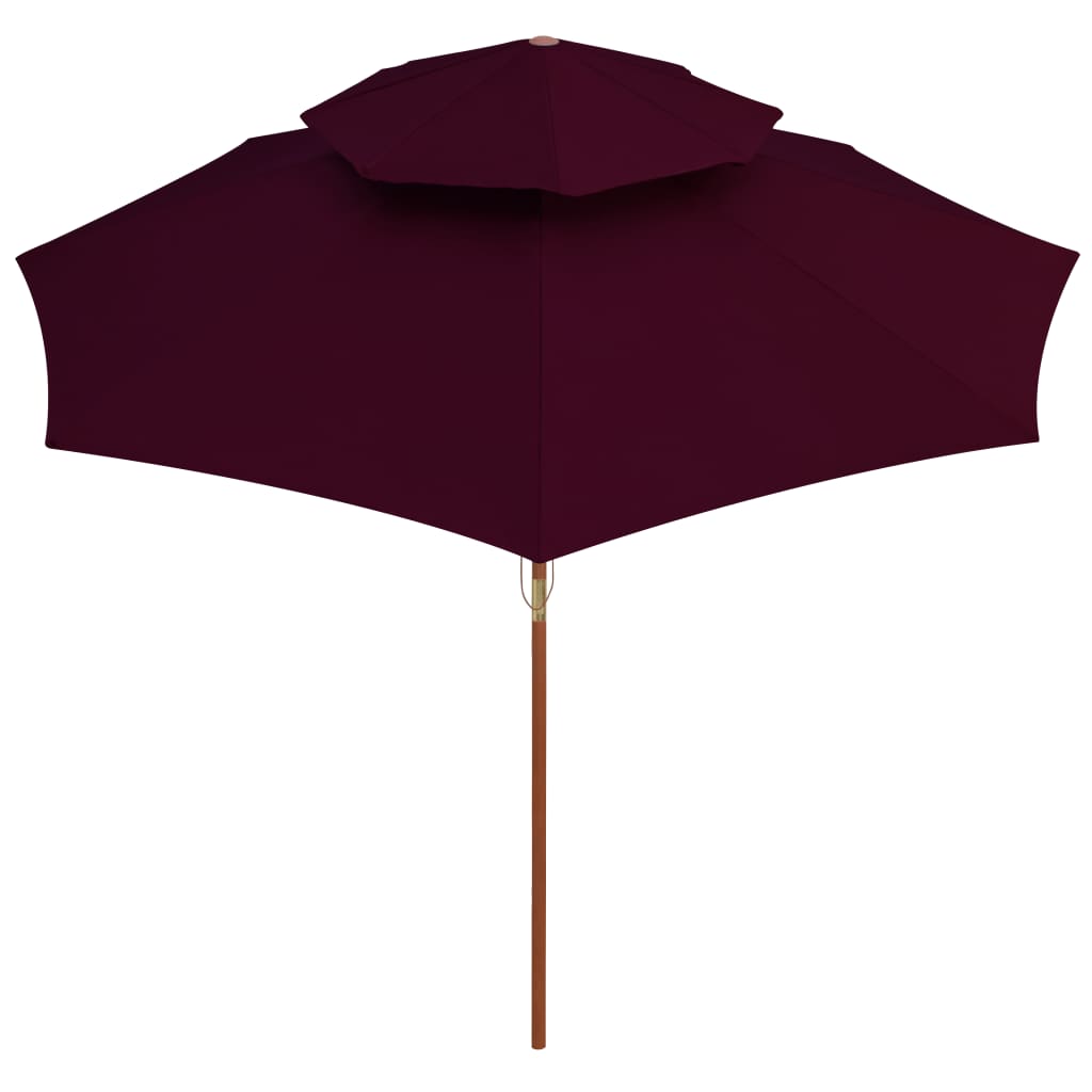 Ombrellone a Due Livelli con Palo in Legno 270 cm Rosso Bordò | homemem39