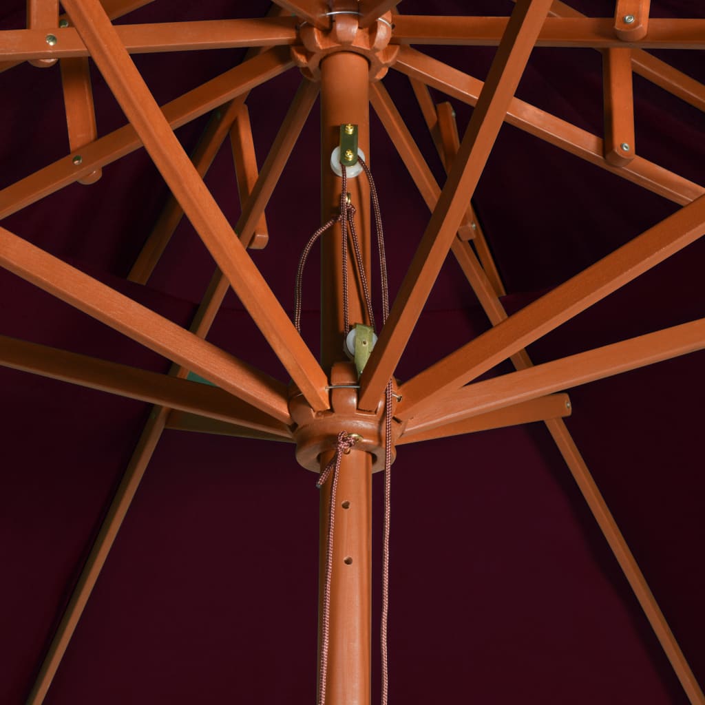 Ombrellone a Due Livelli con Palo in Legno 270 cm Rosso Bordò | homemem39