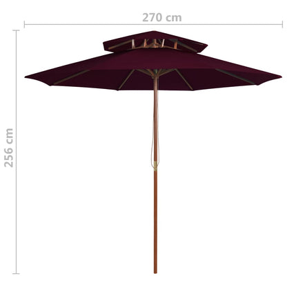 Ombrellone a Due Livelli con Palo in Legno 270 cm Rosso Bordò | homemem39