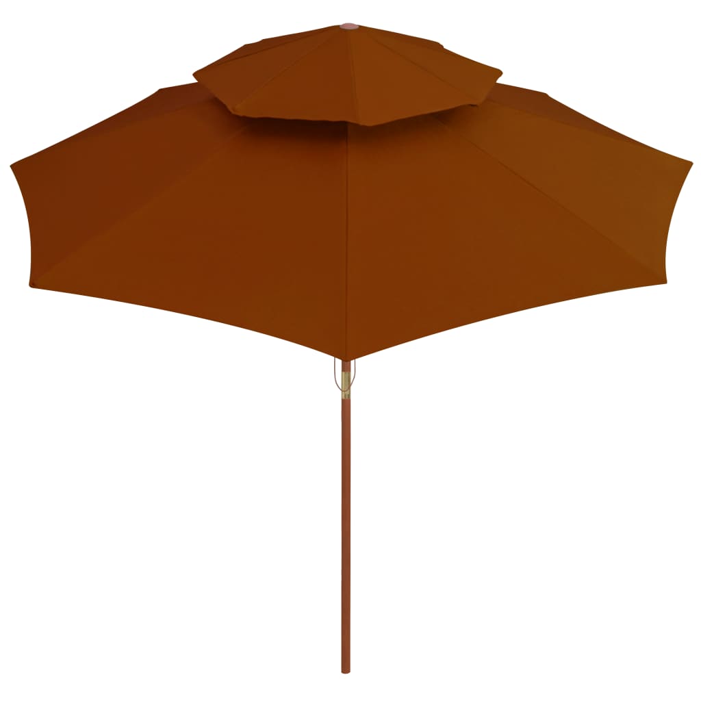 Ombrellone a Due Livelli con Palo in Legno 270 cm Terracotta | homemem39