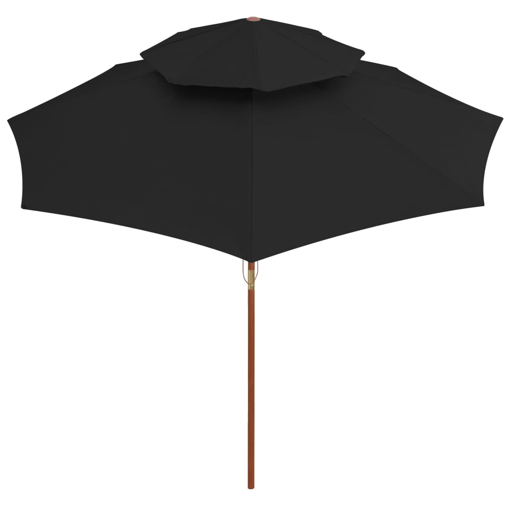 Ombrellone a Due Livelli con Palo in Legno 270 cm Nero | homemem39