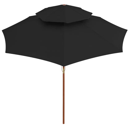 Ombrellone a Due Livelli con Palo in Legno 270 cm Nero | homemem39