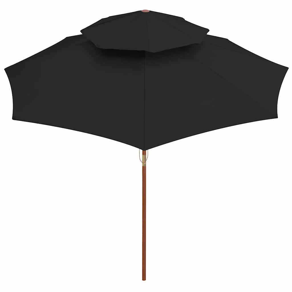 Ombrellone a Due Livelli con Palo in Legno 270 cm Nero