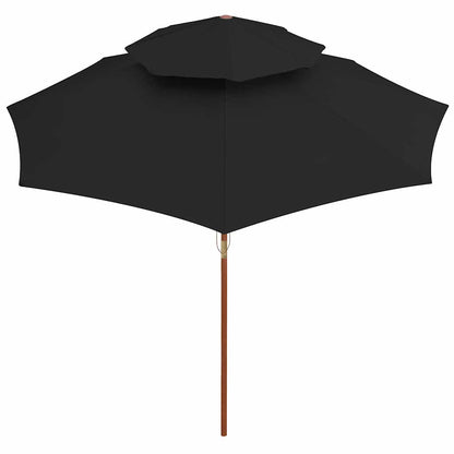 Ombrellone a Due Livelli con Palo in Legno 270 cm Nero