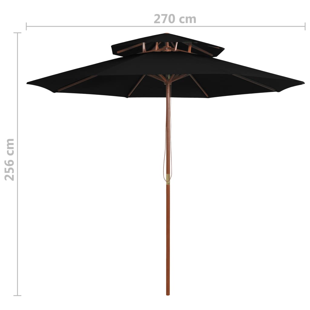 Ombrellone a Due Livelli con Palo in Legno 270 cm Nero | homemem39