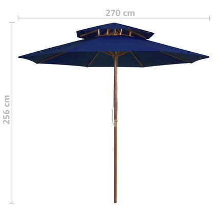 Ombrellone a Due Livelli con Palo in Legno 270 cm Blu | homemem39
