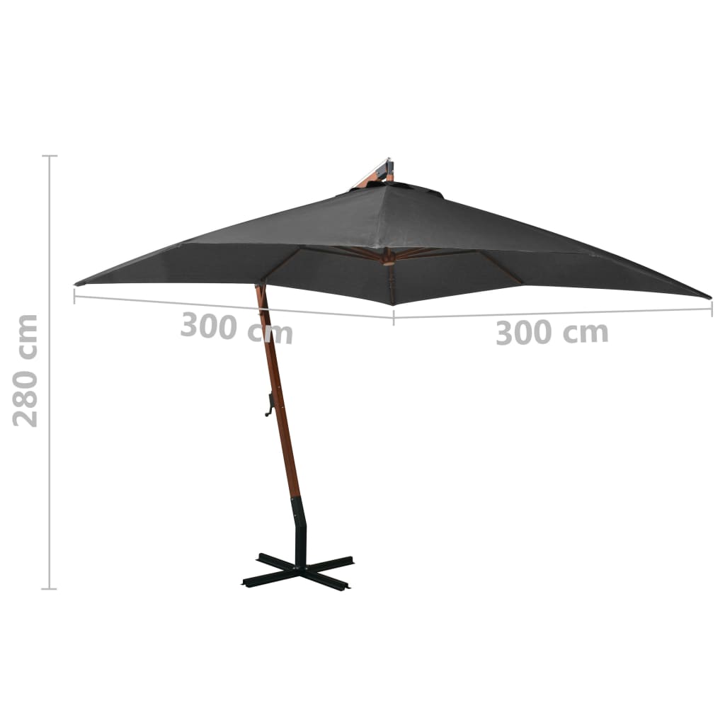 Ombrellone a Sbalzo Antracite 3x3 m Palo in Abete Massello | homemem39