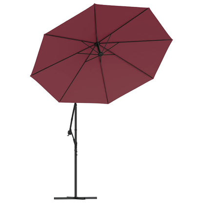 Ombrellone a Sbalzo con LED e Palo in Acciaio 300 cm Rosso Vino | homemem39