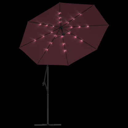 Ombrellone a Sbalzo con LED e Palo in Acciaio 300 cm Rosso Vino | homemem39