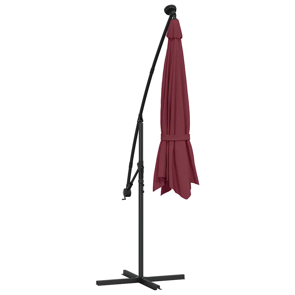 Ombrellone a Sbalzo con LED e Palo in Acciaio 300 cm Rosso Vino | homemem39
