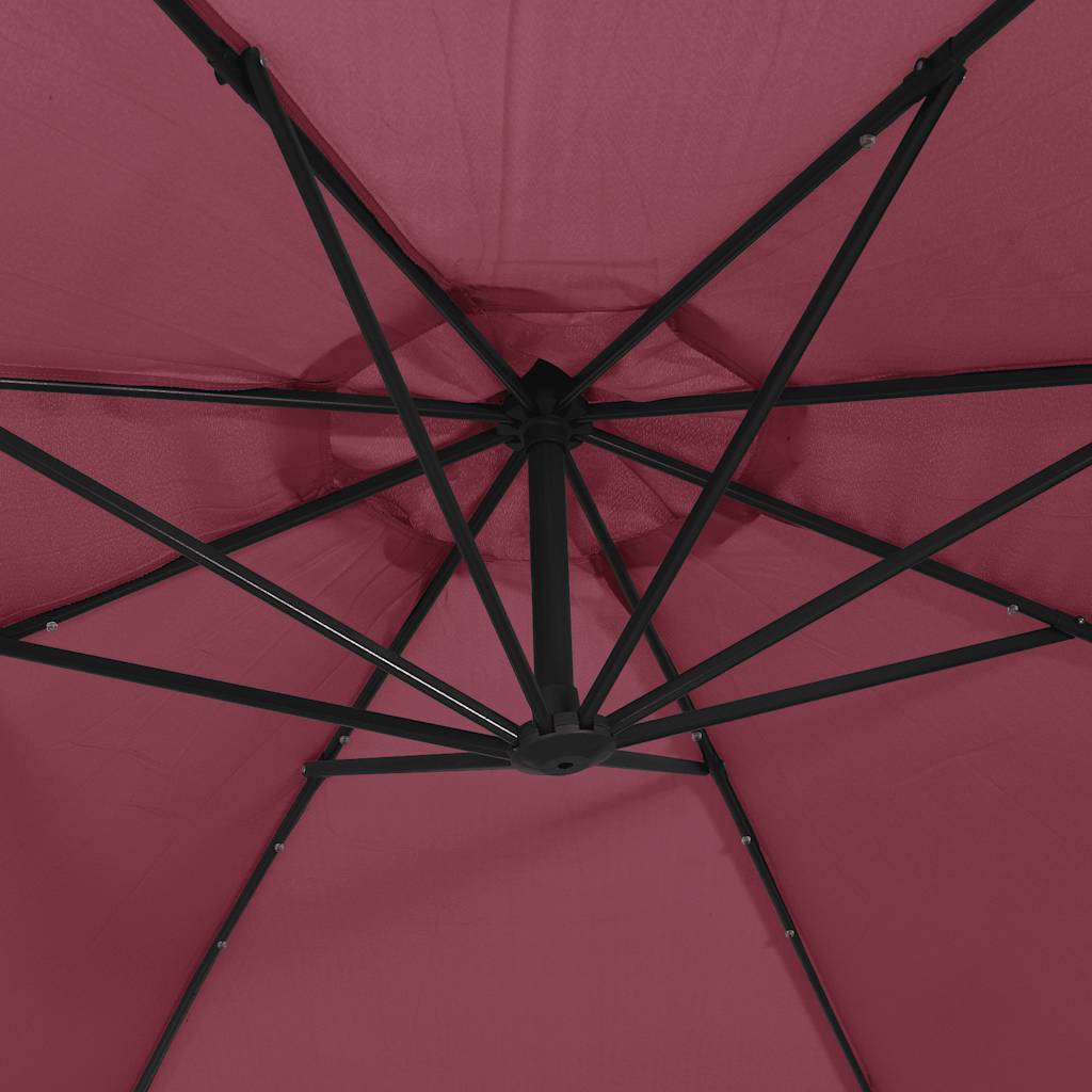 Ombrellone a Sbalzo con LED e Palo in Acciaio 300 cm Rosso Vino | homemem39