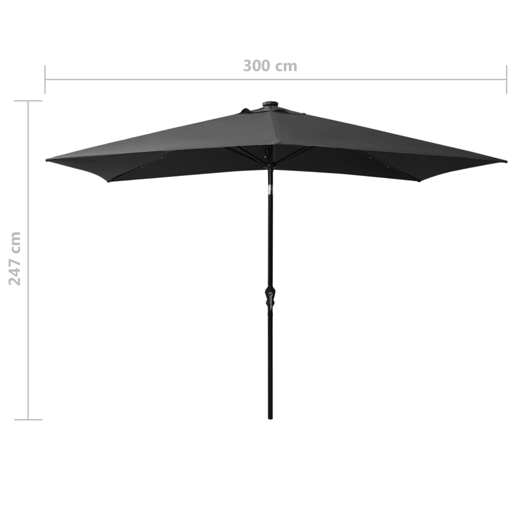 Ombrellone da Giardino con LED Palo in Acciaio Antracite 2x3 m | homemem39